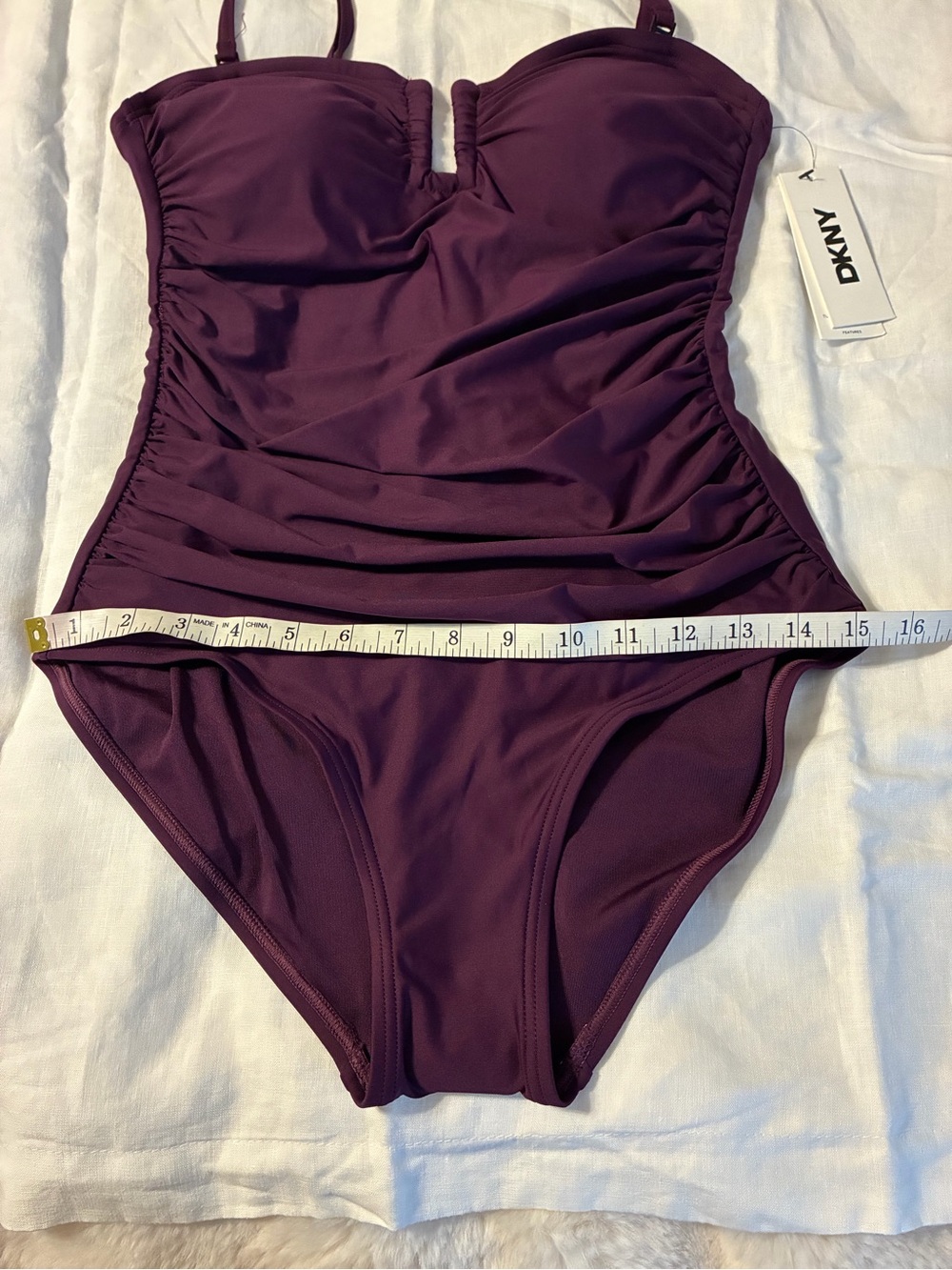 DKNY Deep Plum Ruched One-Piece Swimsuit Sz Medium NWT/0226 - Picture 11 of 12